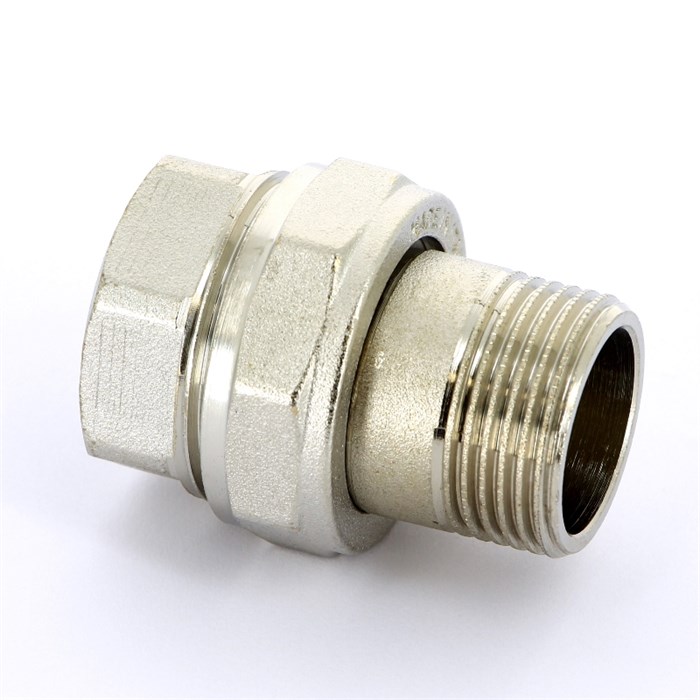 Разъемное соединение прямое НВ 1" с плоской прокладкой, никелированная латунь 863027