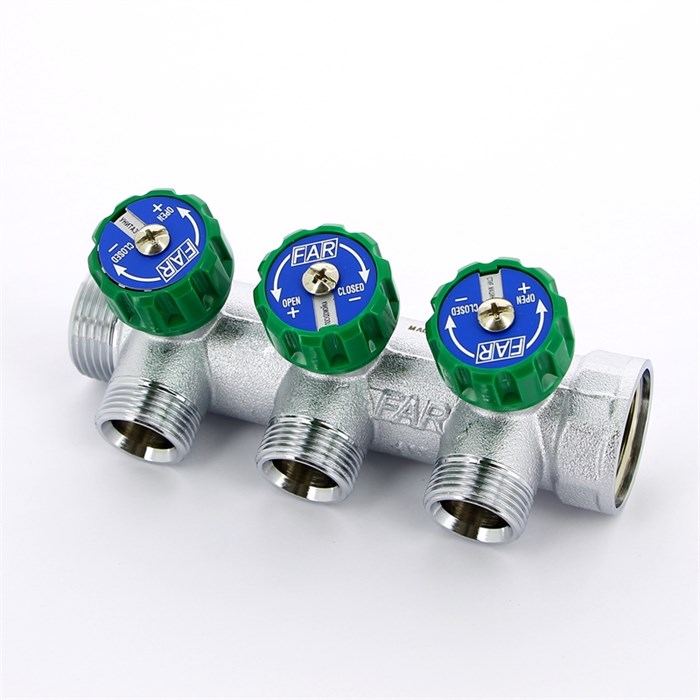 Регулирующий коллектор 1" (ВР-НР) с 3 отв. 3/4" НР (межосев. 45 мм) 867379