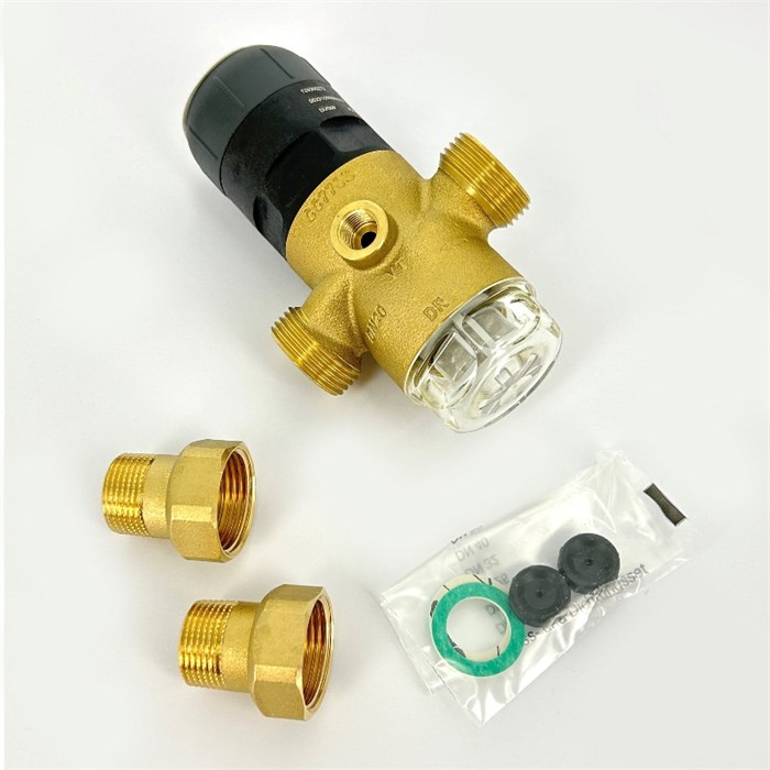 Редуктор давления 3/4" 1.5-7 бар PN16 D1 Eco латунь, для х/в, пластик. колба, с разъем. соед 874386