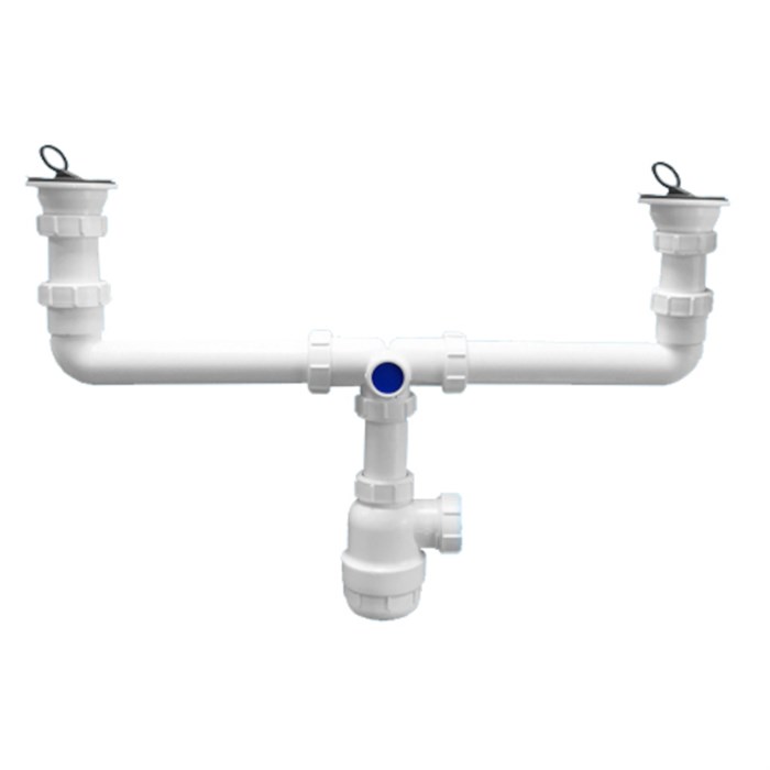 Сифон бутылочный 1 1/2" х 40 мм для 2х рак. с вып. 70 мм нерж. реш., пробками, выход 40 мм компрес. 885423