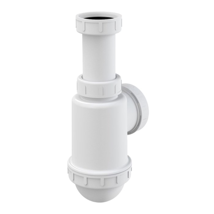 Сифон бутылочный 1"1/2 x 50/40 мм для раковины (пластик), под донный клапан, белый 884664
