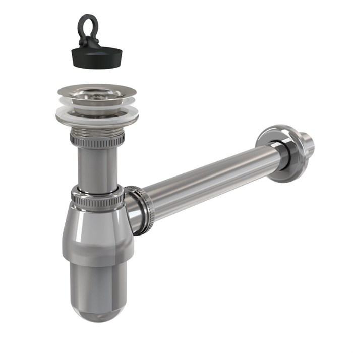 Сифон бутылочный 1"1/4 x 32 для раковины (латунь) с выпуском и пробкой, хром 867506