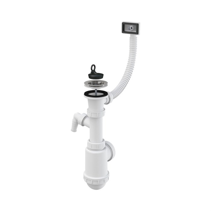 Сифон бутылочный для мойки с нерж. решеткой D70 мм, с переливом и отводом для быт.тех. 880088