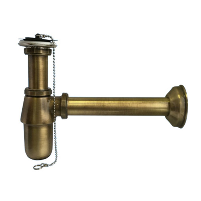 Сифон бутылочный латунный с выпуском (1 1/4"х32мм, D60мм сливная решётка), низкой колбой, пробкой, ц 878902