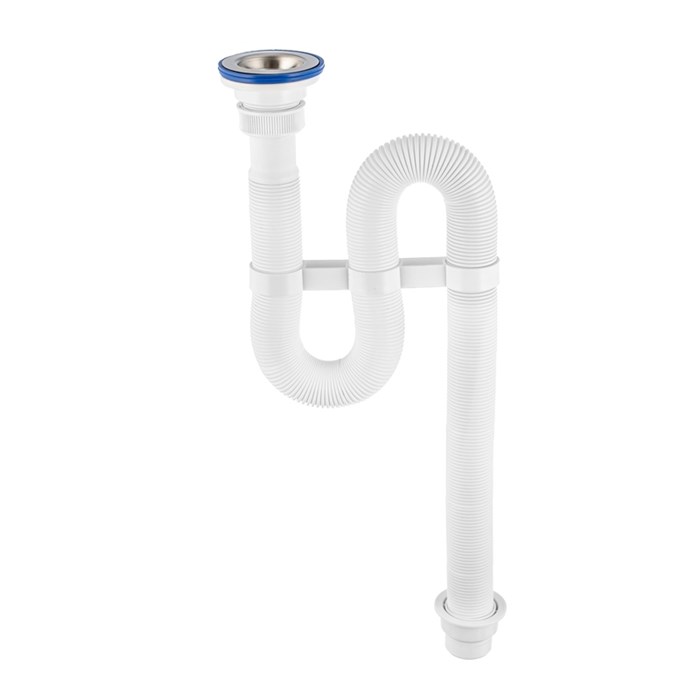 Сифон гофрированный VIR 1 1/4 х 50/40 мм, нерж. чашка D70 мм, L900 мм с усиленным хомутом жёсткости 885300