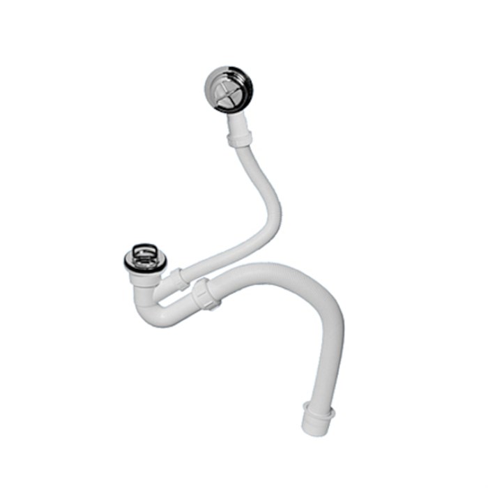 Сифон для ванн/поддонов с выпуском и переливом (L500ммхD25мм, D63мм пластик сливная решётка, пробка, 870665