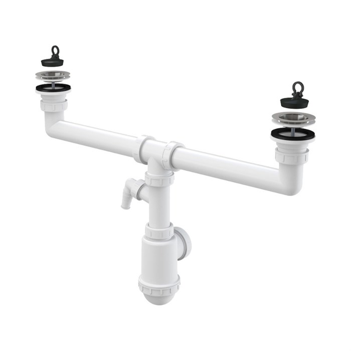 Сифон для двойной мойки с нерж. решетками D70 и штуцером для быт.тех. 857912