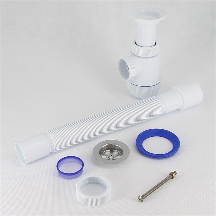 Сифон Мини Элит 1 1/2 х 40 мм с литым выпуском, нерж. чашка D63 мм, гофротруба L800 мм 40 х 40/50 мм 885077