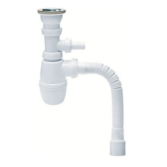 Сифон Минор с выпуском 1 1/4 х 40 мм с отводом и с гофротрубой L800 мм, 40 х 40/50 мм 882842