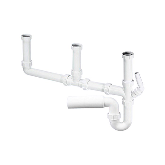 Сифон трубный P-образный без выпуска ( 1 1/2"х40мм) с 3-мя однорядными входами 1 1/2"«мама», адаптер 883300