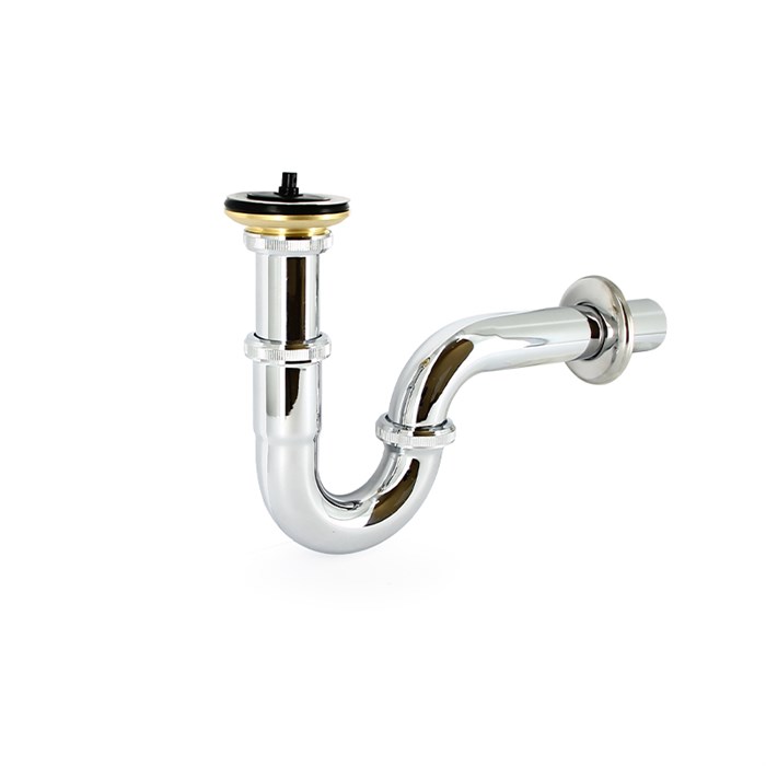 Сифон трубный Practic 1 1/4" с выпуском и пробкой, с розеткой, хром 869017
