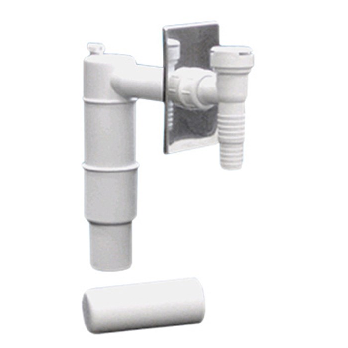 Сифон трубный S-образный с вент. клапаном для слива быт. техники и метал. накладкой, выход 40/50 мм 877077
