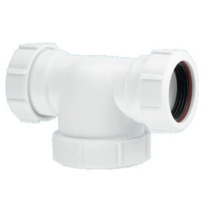 Сифон трубный Р-образный, проходной (40ммх40мм) с ревизией; вход/выход горизонтальный компрессионный 871925