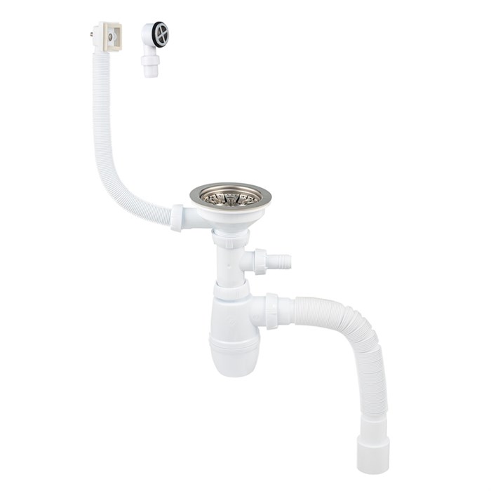 Сифон Эконом 1 1/2 х 40 мм с круглым и прямоугольным переливом L300 мм, нерж. решетка эконом D114 мм 868365