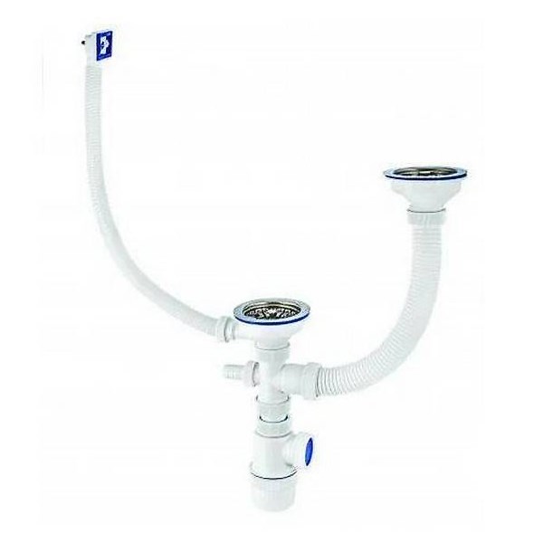 Сифон Элит 1 1/2 х 40 мм для двойной мойки с нерж. чашками D114 мм, с отводом и с прямоуг.пер. L300 877562