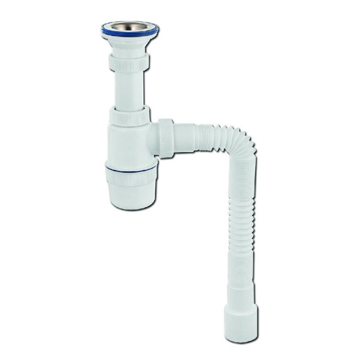 Сифон Элит 1 1/2 х 40 мм с литым выпуском, нерж. чашка D70 мм и c гофротрубой L800 мм 40 х 40/50 мм 877493