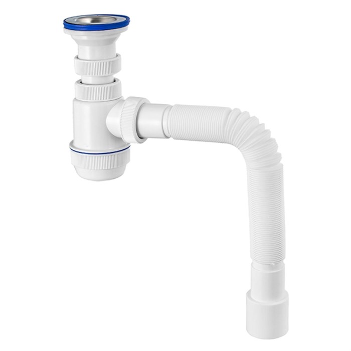 Сифон Элит 1 1/2 х 40 мм с удлинённым вып., нерж. чашка D70 мм, гофротруба L800 мм 40 х 40/50 мм 870303