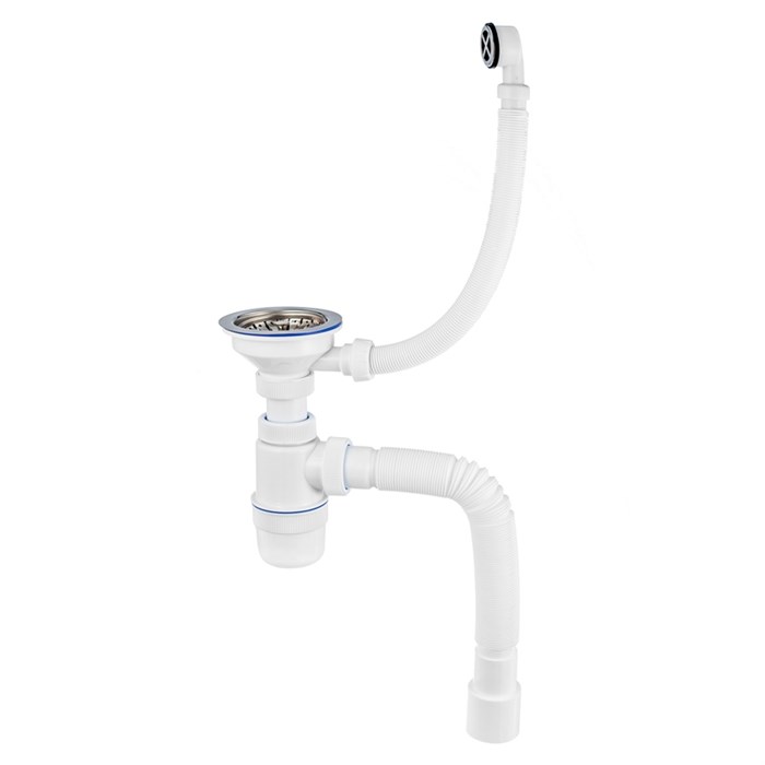 Сифон Элит 1 1/2 х 40 мм, нерж. чашка D114 мм, круг.пер. L300 мм и с гофротрубой L800 мм 40 х 40/50 865331