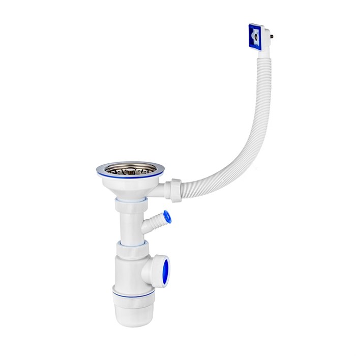 Сифон Элит 1 1/2 х 40 мм, нерж. чашка D114 мм, отводом и с прямоугольным переливом L300 мм 860731