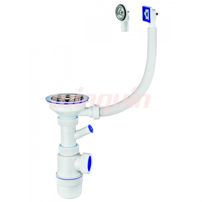 Сифон Элит 1 1/2 х 40 мм, нерж. чашка D114 мм, с отводом, с круглым и прямоугольным переливом L300 м 881275