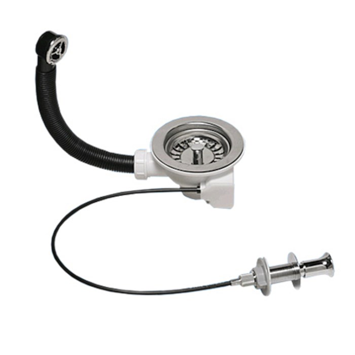 Слив-перелив для мойки L=229 мм х 25 мм, 113 мм нерж. решётка, внеш. упр. кнопка 860227