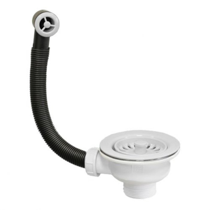 Слив-перелив для мойки L=229 х D25 мм, кругл. отв., 113 мм фильтр. реш., выход 1 1/2", ледяной белый 864870