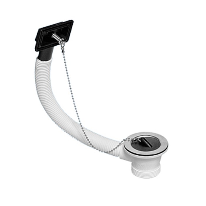 Слив-перелив для раковины L=235 х 25 мм, прямоуг. отв., с пробкой и цеп., выход 1 1/2" 883412