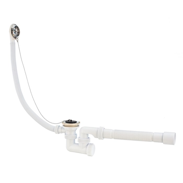 Слив-перелив Универсал 1 1/2 х 40 мм, нерж. сталь, L500 мм 40 х 40/50 мм, с пробкой на цепочке 860848