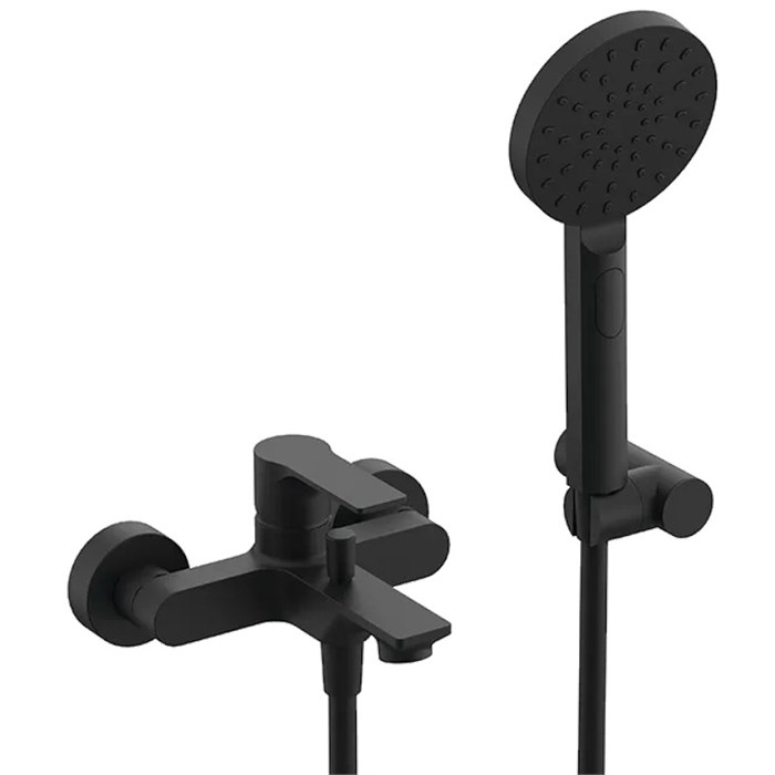 Смеситель для ванны Remer Energy с лейкой, держателем и шлангом, чёрный матовый 883000