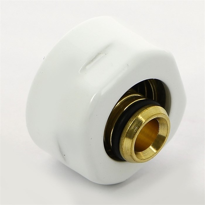 Соединитель для м/п трубы 16х2 с цилиндрической гайкой цвет белый 858131