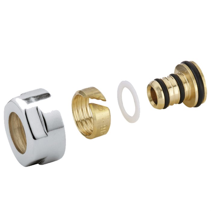 Соединитель обжим-B 16 х 2,0 - 3/4" ЕК хромированный для м/п труб 864667