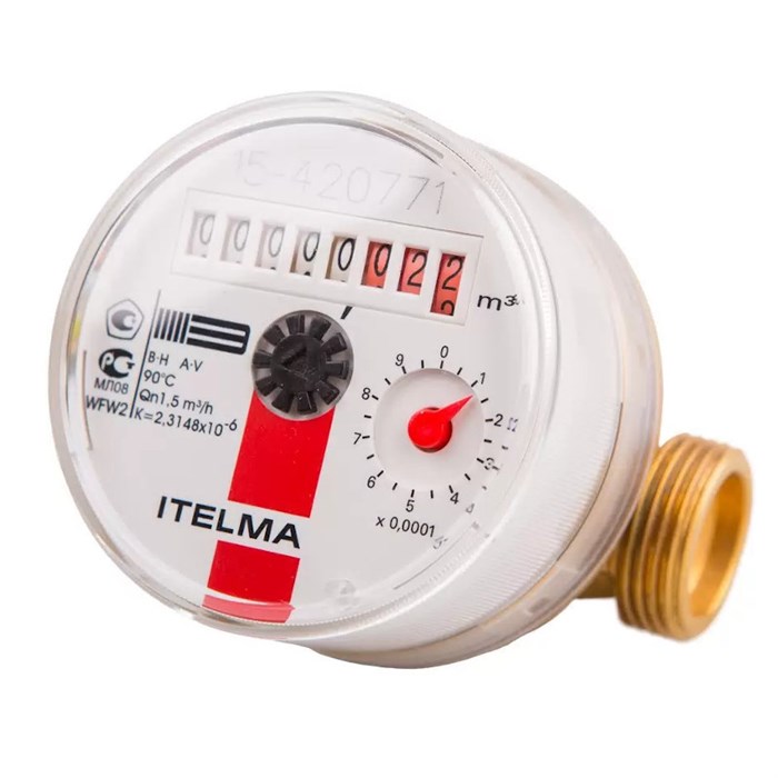 Счетчик для горячей воды Н 3/4 монтажная длина 80 Qном=1,5 м3/ч с импульсным выходом Геркон синяя ст 867182