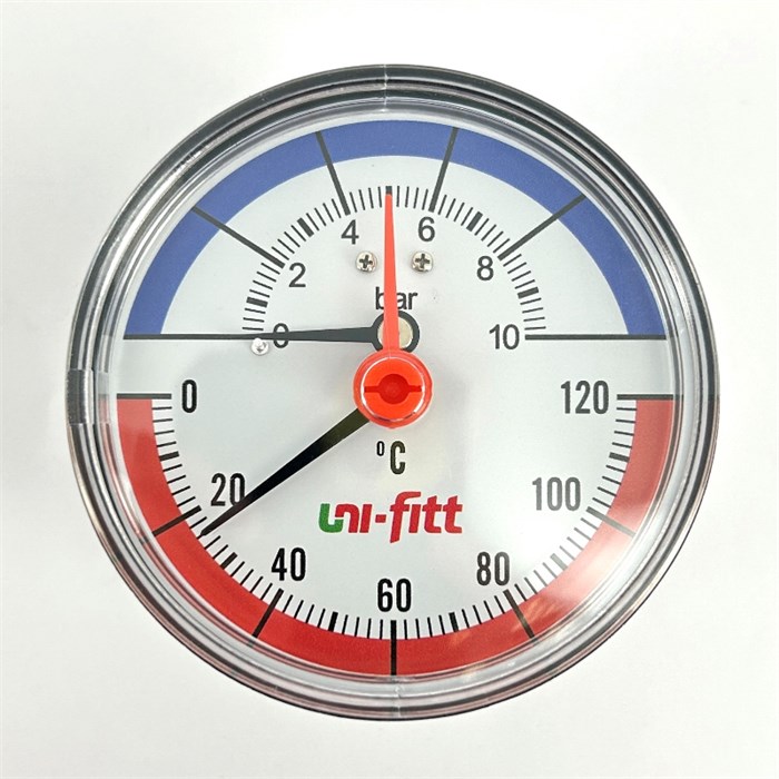 Термоманометр аксиальный 10 бар, 120 C, диаметр 80 мм, 1/2"Н 884533
