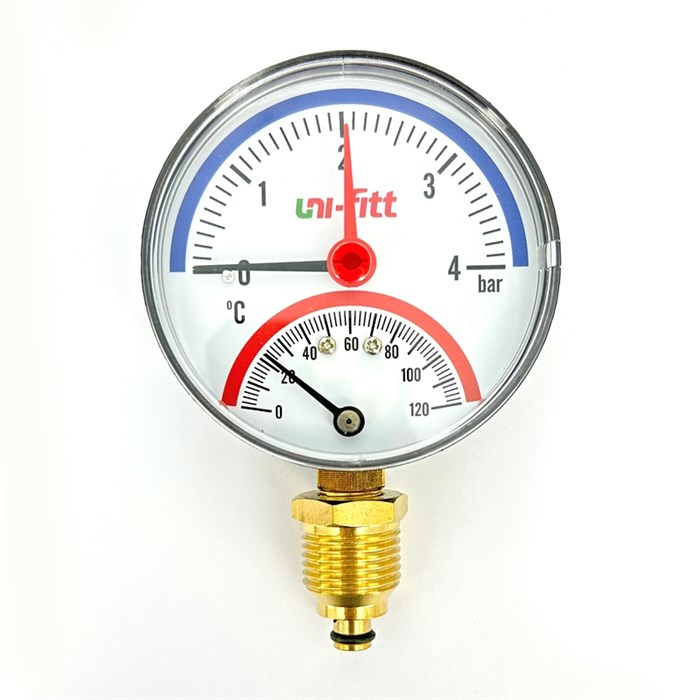 Термоманометр радиальный 4 бар, 120 C, диаметр 80 мм, 1/2"Н 867759