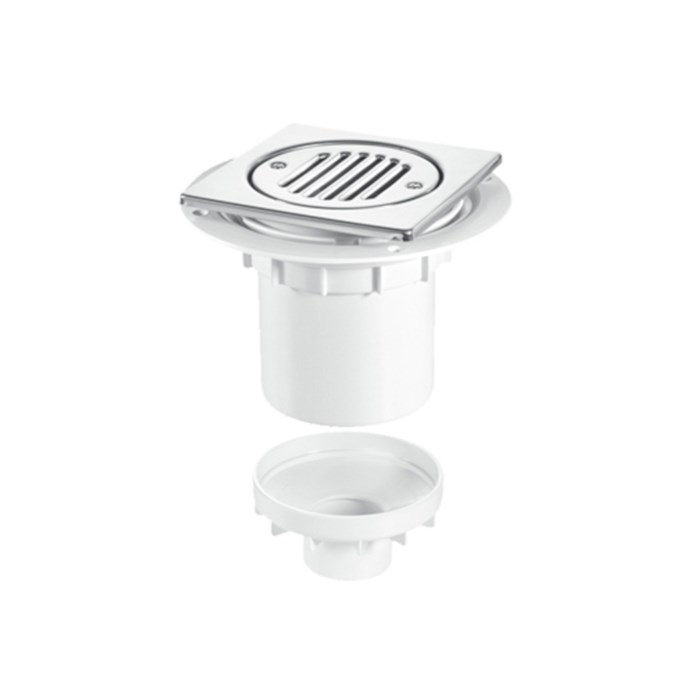 Трап (H130/191мм, L148ммх148мм полированная нержавейка сливная насадка); вертикальный выход Дн=110/5 858820