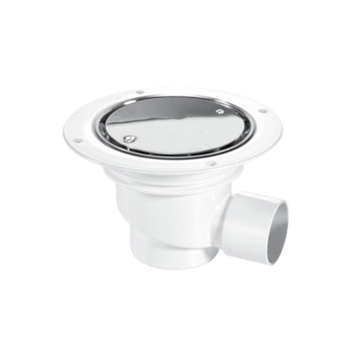 Трап (H130мм, D129/120мм хромированная нержавейка выпуск/сливная решётка) под гибкое напольное покры 863531