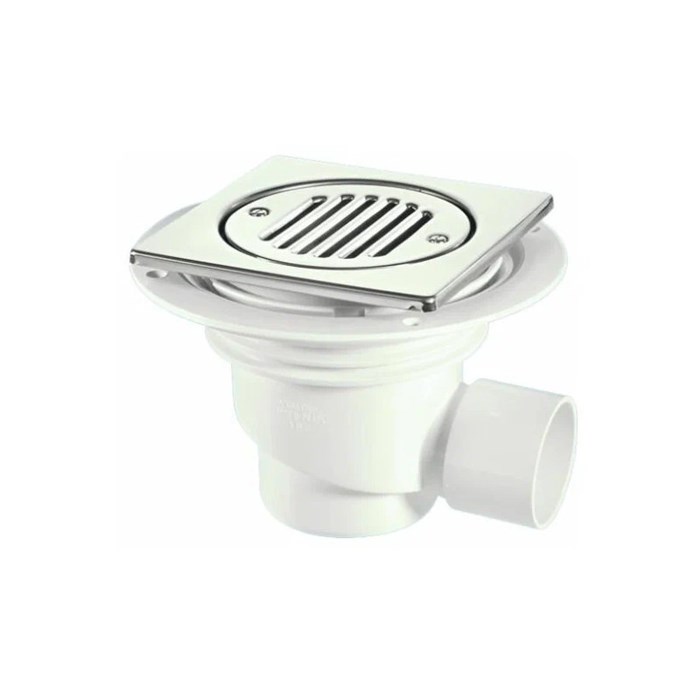 Трап (H130мм, L148ммх148мм полированная нержавейка сливная насадка ); выход Дн=50мм; цвет-хром 858427