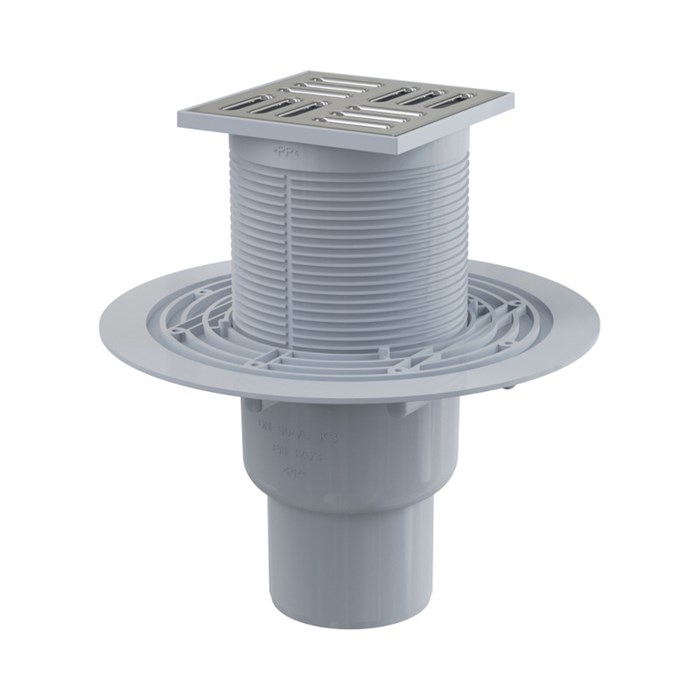 Трап 105 × 105/50/75, подводка – прямая, решетка – нерж.сталь, комбинир. затвор 886624