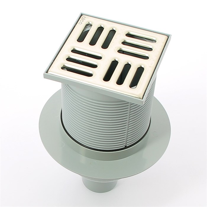 Трап 105 х 105 мм, H=138-224 мм, г/затвор комбин, верт. выпуск 105/50 мм, нерж.сталь 878113