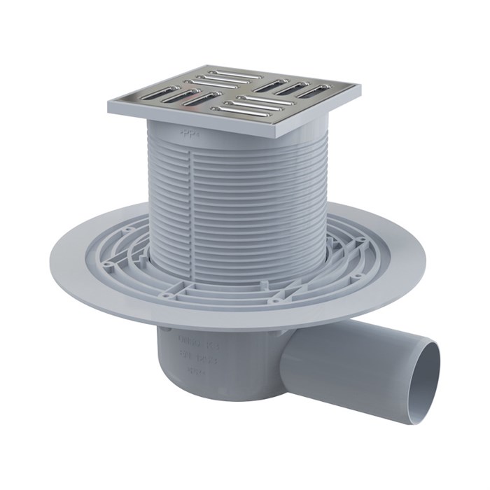 Трап 105 х 105 мм, H=88-174 мм, выпуск 50 мм, нерж. cталь 880652