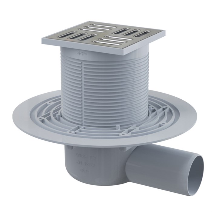 Трап 105 х 105 мм, H=88-174 мм, г/затвор комбин, выпуск 50 мм, нерж.сталь 864452