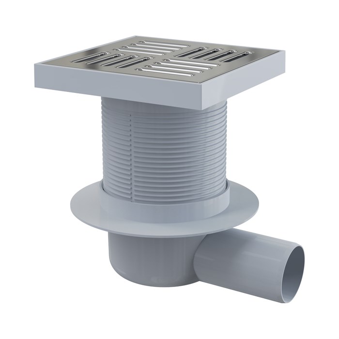 Трап 150 х 150 мм, H=101-189 мм, г/затвор, выпуск 50 мм, нерж.сталь 865835