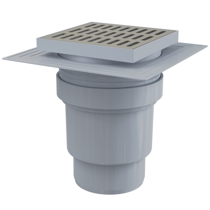 Трап 150 х 150 мм, H=158-195 мм, вертикальный выпуск 110 мм, нерж.сталь 868142