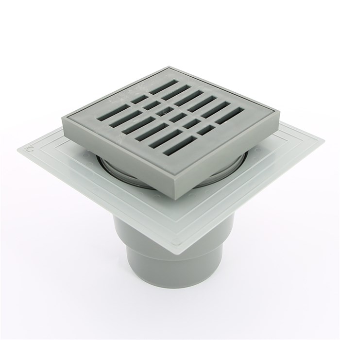 Трап 150 х 150 мм, H=173-193 мм, вертикальный выпуск 110 мм, пластик 857108