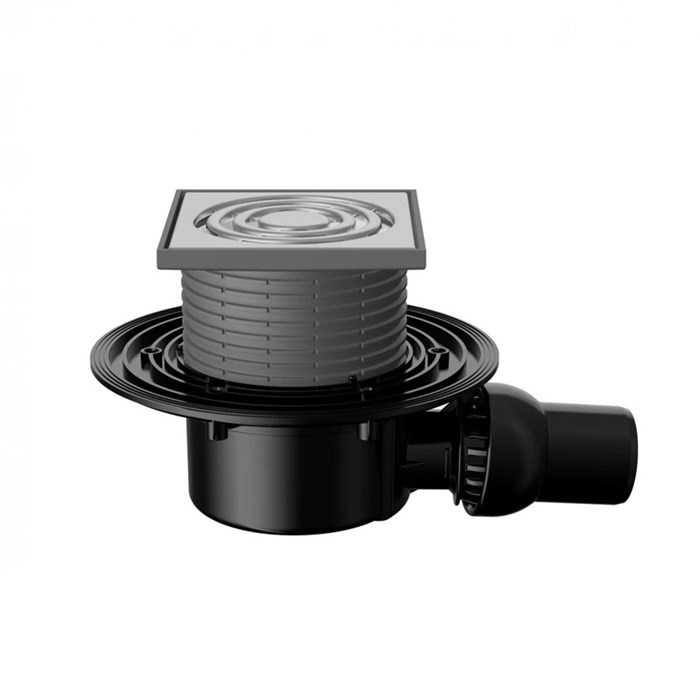 Трап Fachmann 122 x 122 мм T 090.0 SDsP "сухой" сифон, мет. фланец, гориз. выпуск 40/50, нерж. сталь 881537