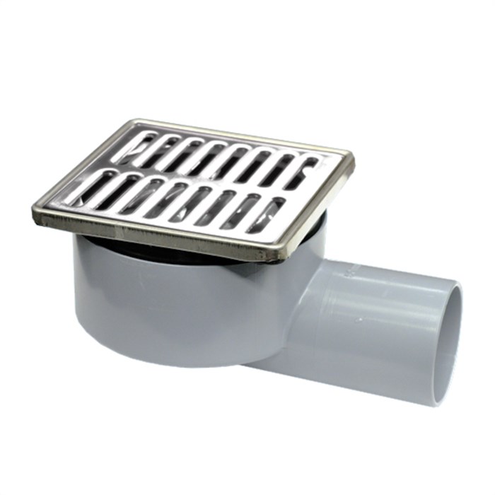 Трап напольный (H79мм, нержавейка сливная решётка L100ммх100мм/H29мм устанавливается на клей); выход 873973