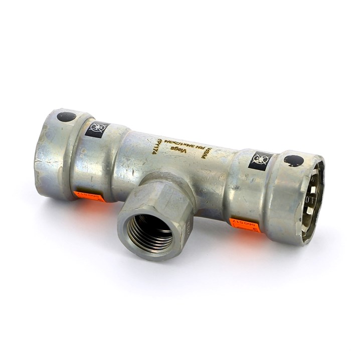 Тройник пресс-В 3/4'x1/2'x3/4' нелегир. оцинк. сталь Megapress SC-Contur, Rp-резьба 879734