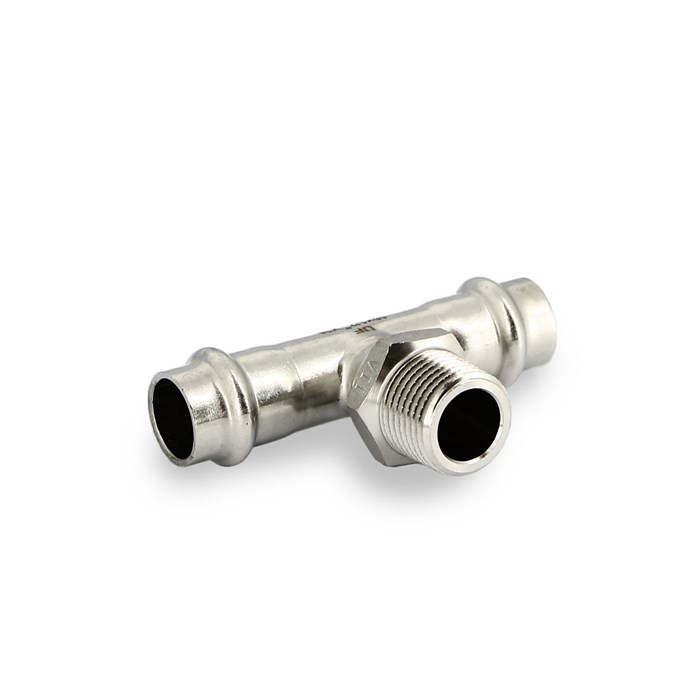 Тройник пресс-Н 15 х 1/2" х 15, нержавеющая сталь 857037