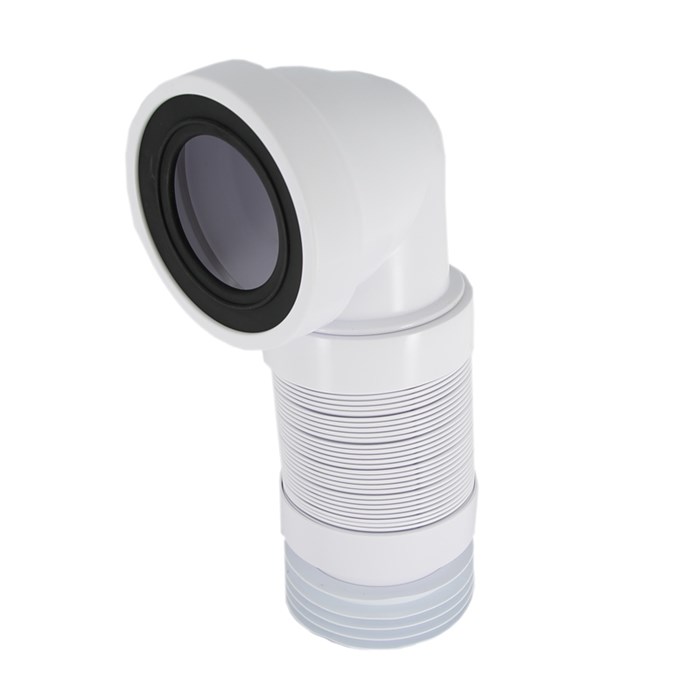 Труба фановая L=260-540 мм гофр. под углом 90 с манжетой, вход 97-107 мм, выход внутрь 110 мм трубы 871250