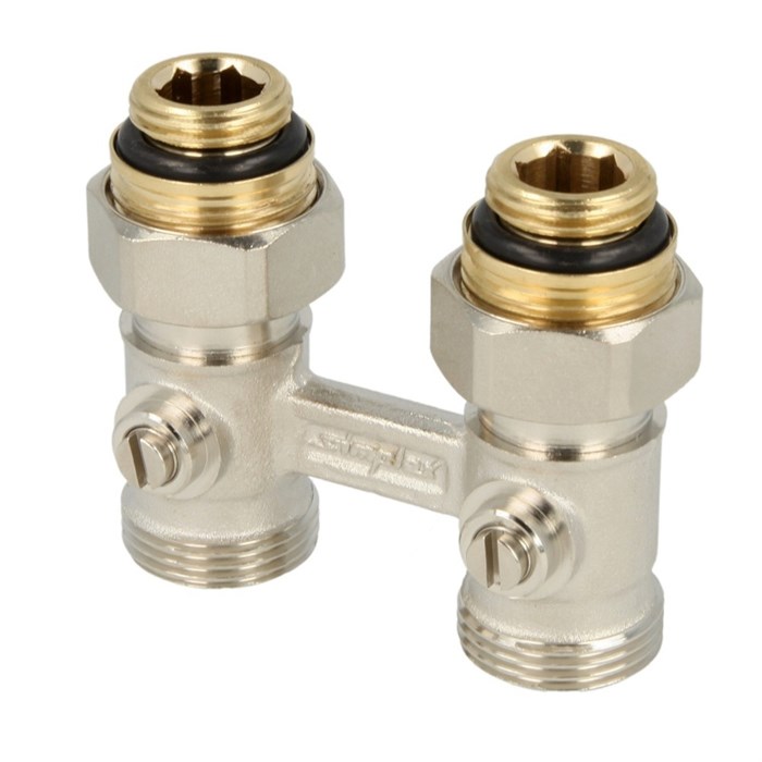 Узел прямой D1/50 НВ 3/4" х 1/2"ЕК радиаторный со встроенными вентилями, с ниппелями 871795